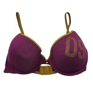Vintage Y2K No Boundaries Sz 36D Padded Push Up Bra Purple Mustard Cotton